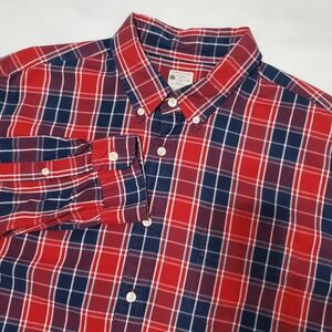 J. Crew Sunwashed Oxford Summer Cotton Longsleeve Button Down Shirt Red Navy XL